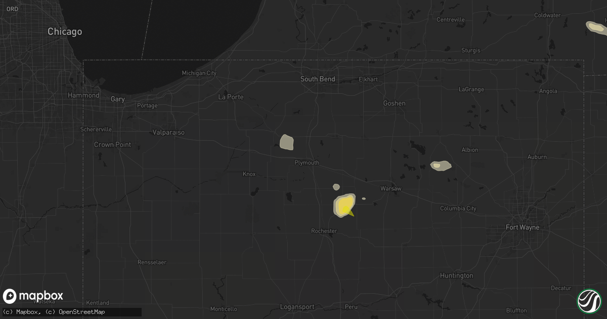 Hail map in Plymouth, IN on April 22, 2026