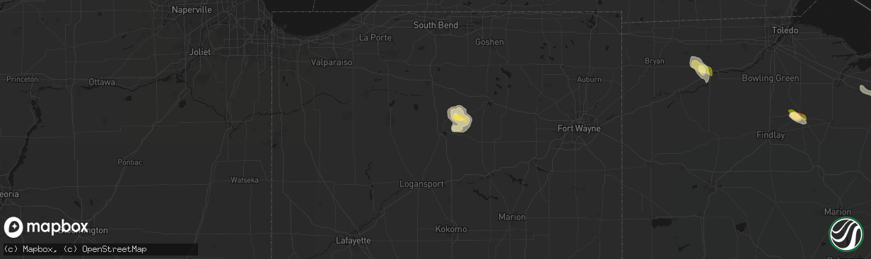Hail map in Rochester, IN on April 22, 2026