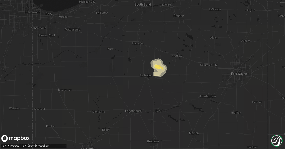 Hail map in Rochester, IN on April 22, 2026