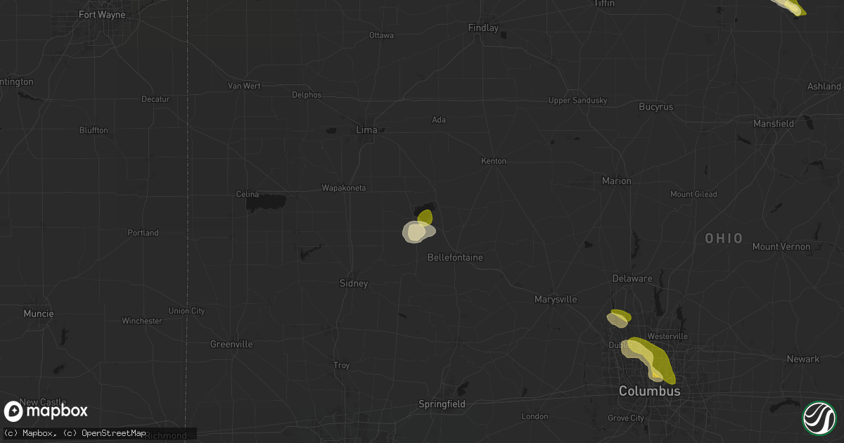 Hail map in Russells Point, OH on April 22, 2026