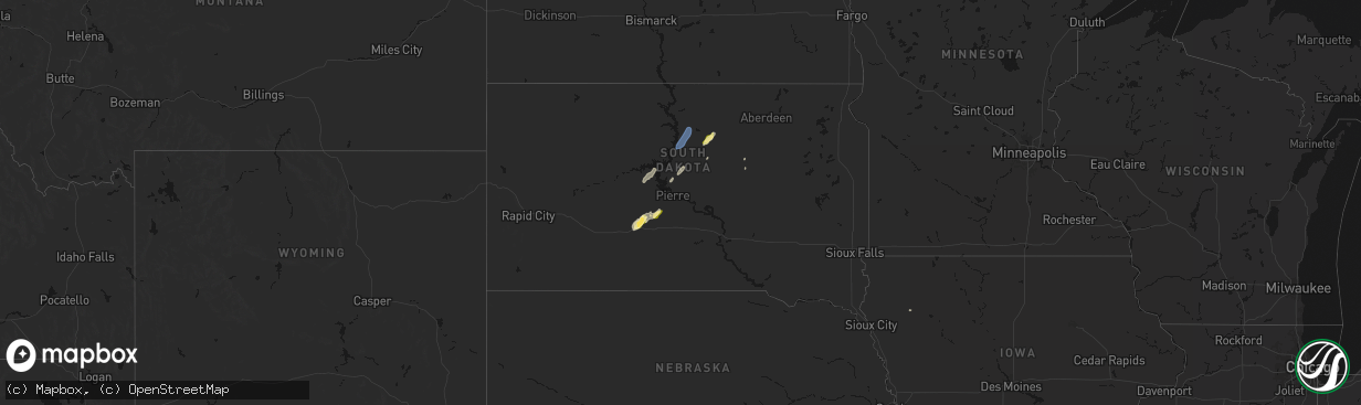 Hail map in South Dakota on April 22, 2026