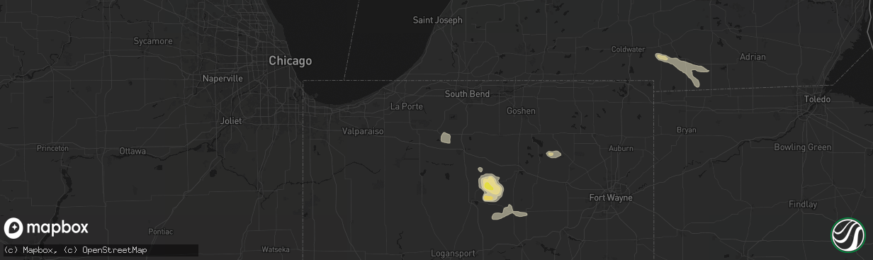 Hail map in Walkerton, IN on April 22, 2026