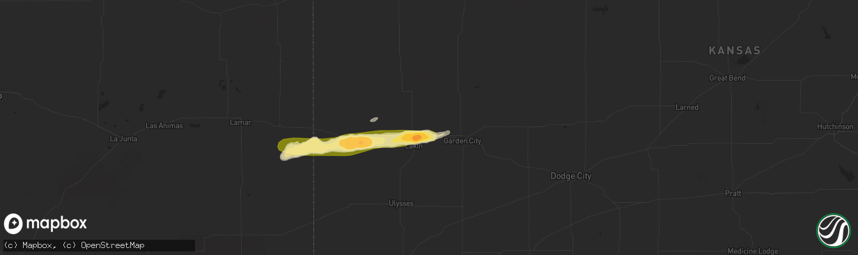 Hail map in Deerfield, KS on April 23, 2015