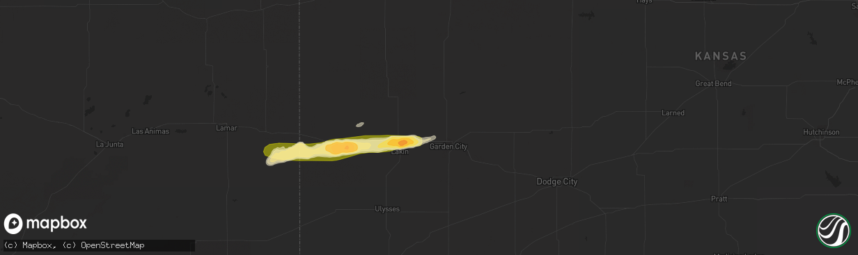 Hail map in Holcomb, KS on April 23, 2015