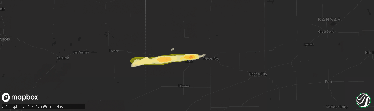 Hail map in Lakin, KS on April 23, 2015