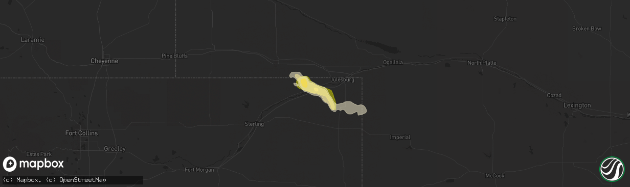 Hail map in Sedgwick, CO on April 23, 2015