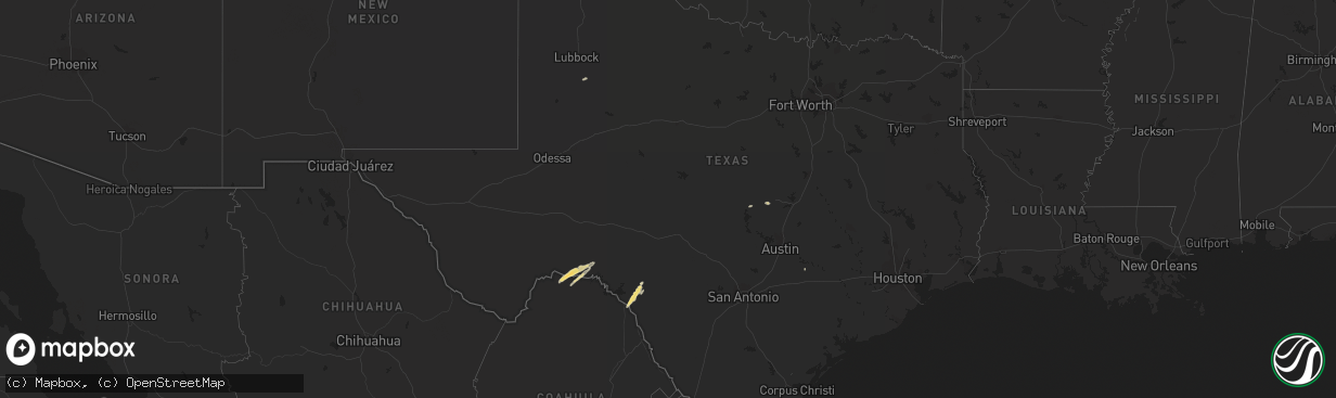 Hail map in Texas on April 23, 2015