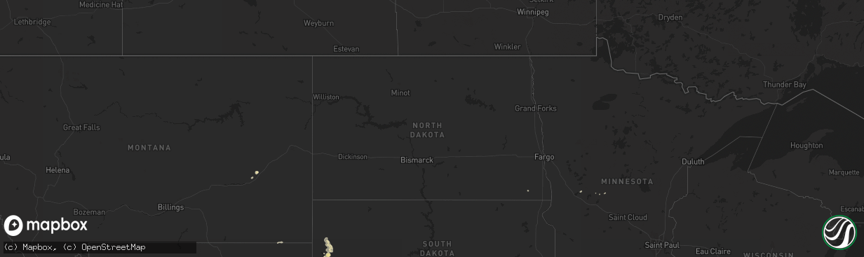 Hail map in North Dakota on April 23, 2016