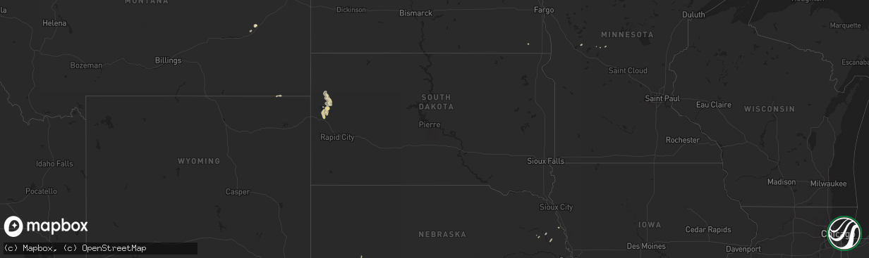 Hail map in South Dakota on April 23, 2016