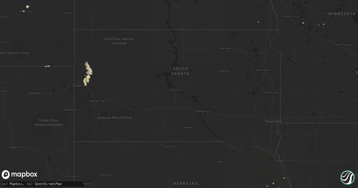 Hail map in South Dakota on April 23, 2016