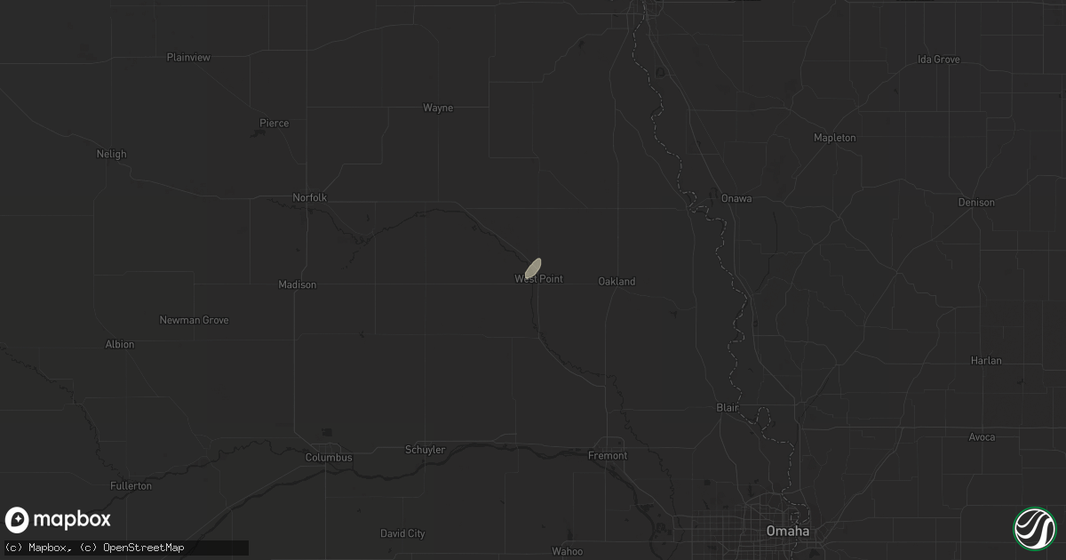 Hail map in West Point, NE on April 23, 2016