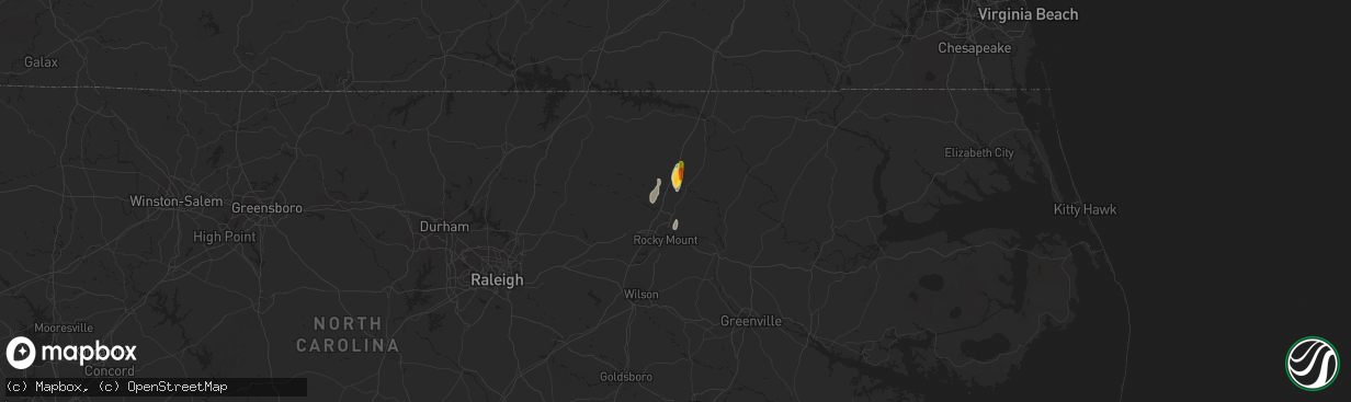 Hail map in Whitakers, NC on April 23, 2016