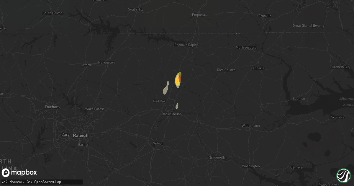 Hail map in Whitakers, NC on April 23, 2016