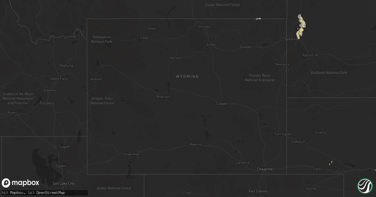 Hail map in Wyoming on April 23, 2016