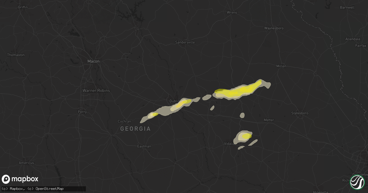 Hail map in East Dublin, GA on April 23, 2018