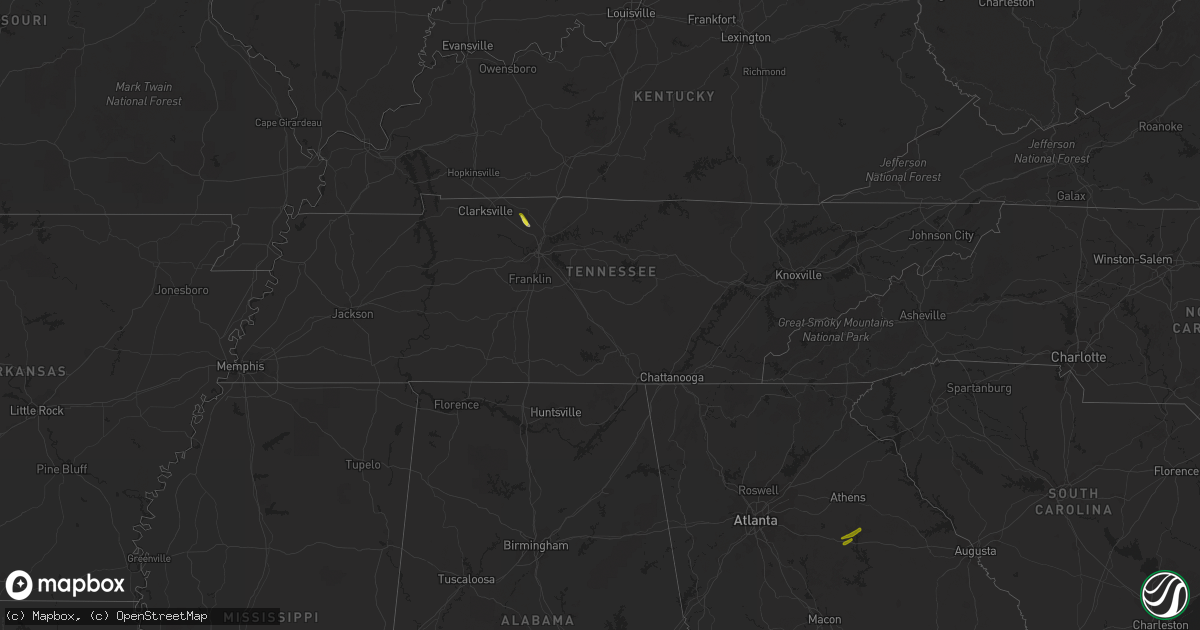 Hail map in Tennessee on April 23, 2018