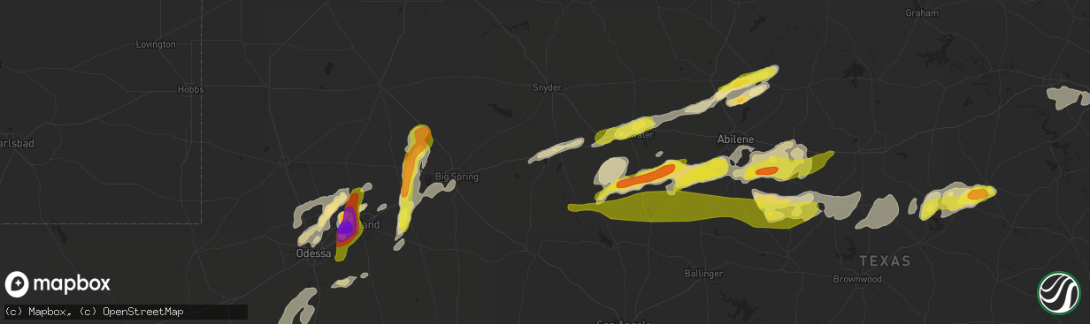 Hail map in Colorado City, TX on April 23, 2019