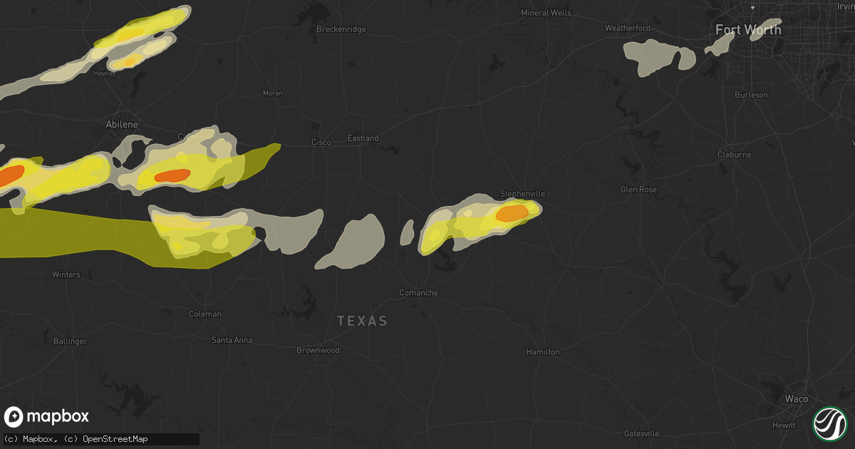 Hail map in De Leon, TX on April 23, 2019