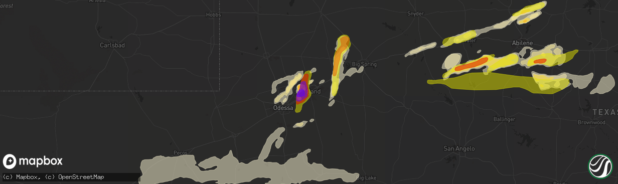 Hail map in Midland, TX on April 23, 2019