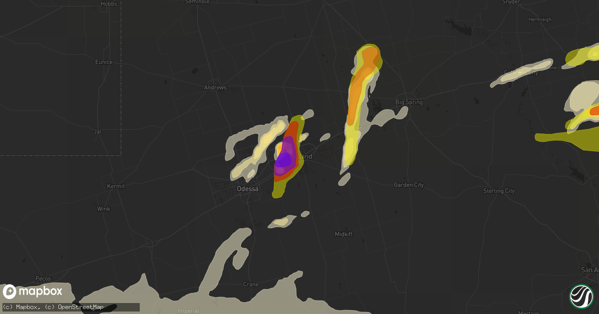 Hail map in Midland, TX on April 23, 2019