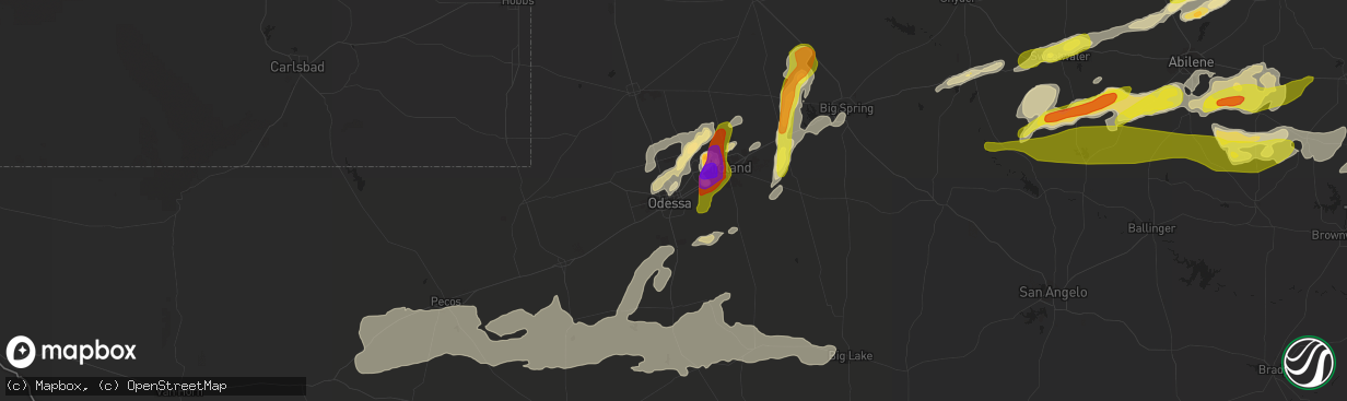 Hail map in Odessa, TX on April 23, 2019