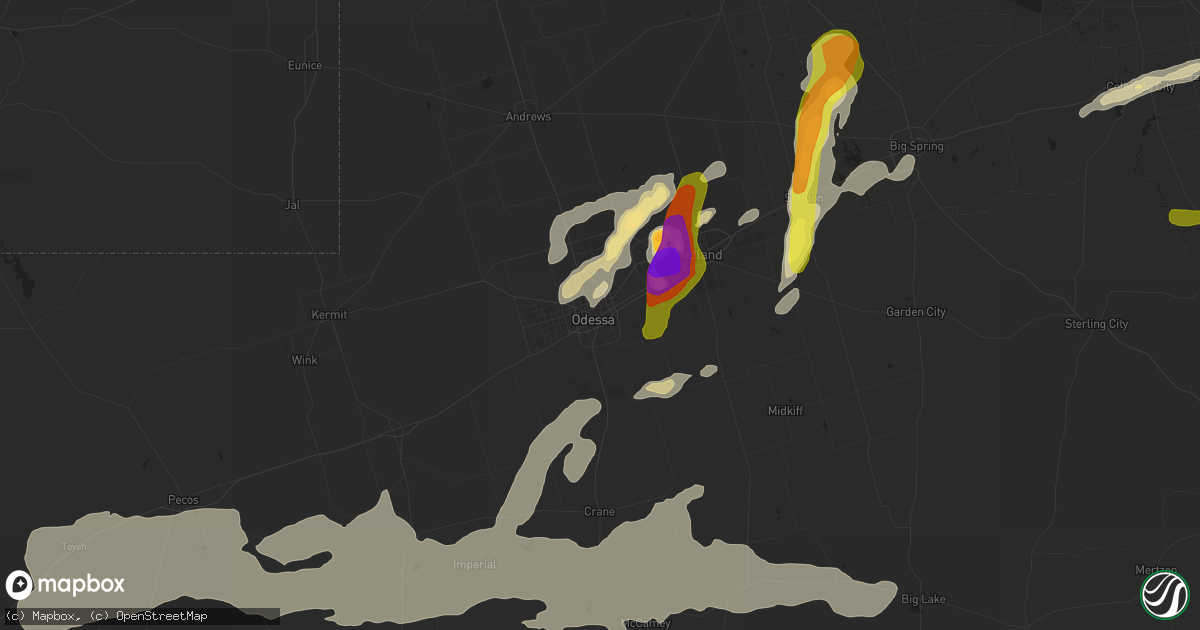 Hail map in Odessa, TX on April 23, 2019