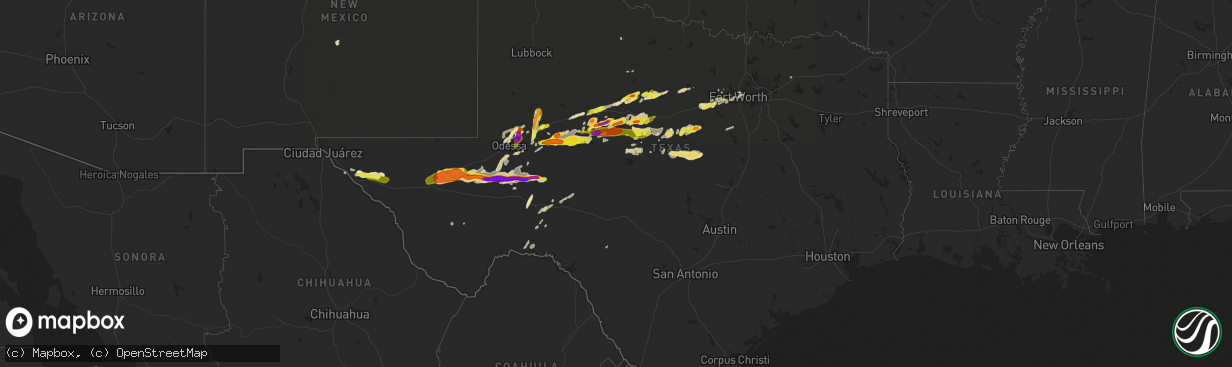 Hail map in Texas on April 23, 2019