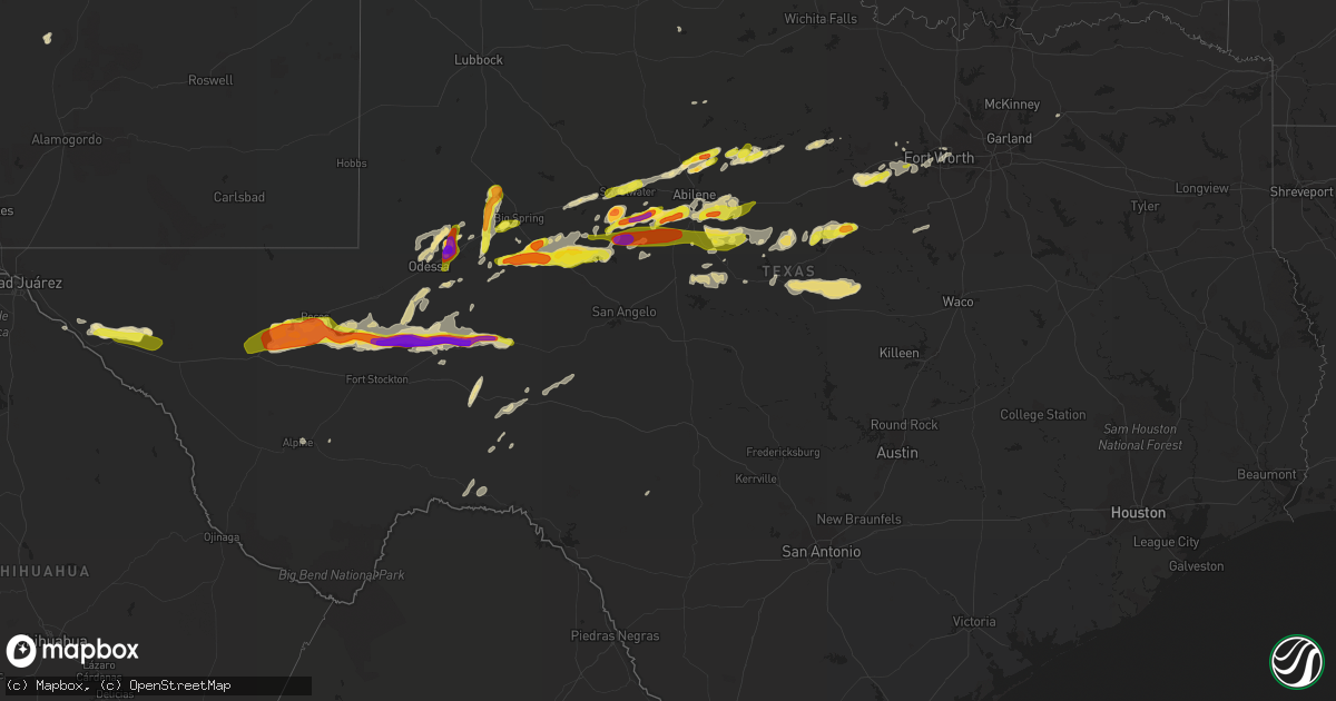 Hail map in Texas on April 23, 2019