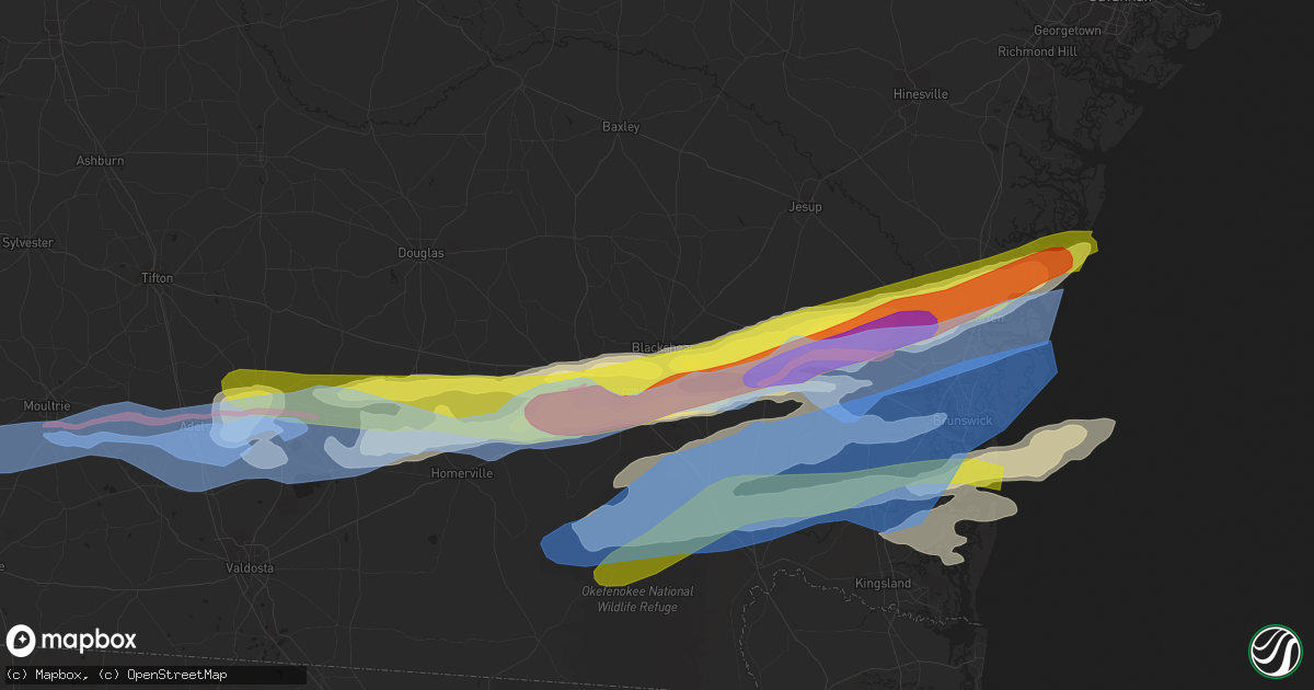 Hail map in Blackshear, GA on April 23, 2020