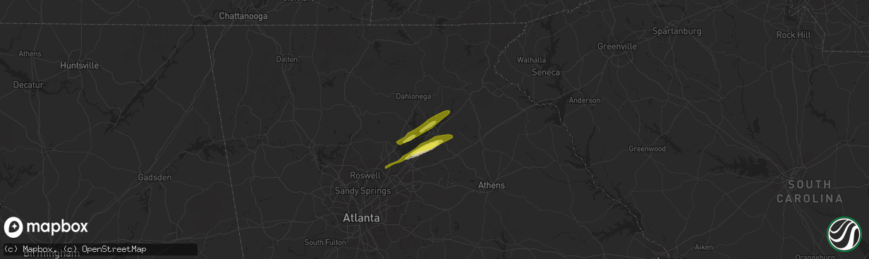 Hail map in Gainesville, GA on April 23, 2020