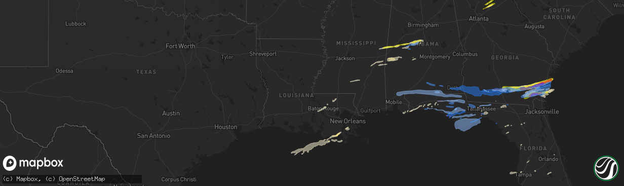 Hail map in Louisiana on April 23, 2020