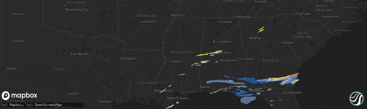 Hail map in Mississippi on April 23, 2020