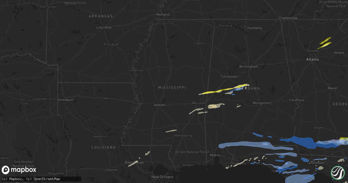 Hail map in Mississippi on April 23, 2020