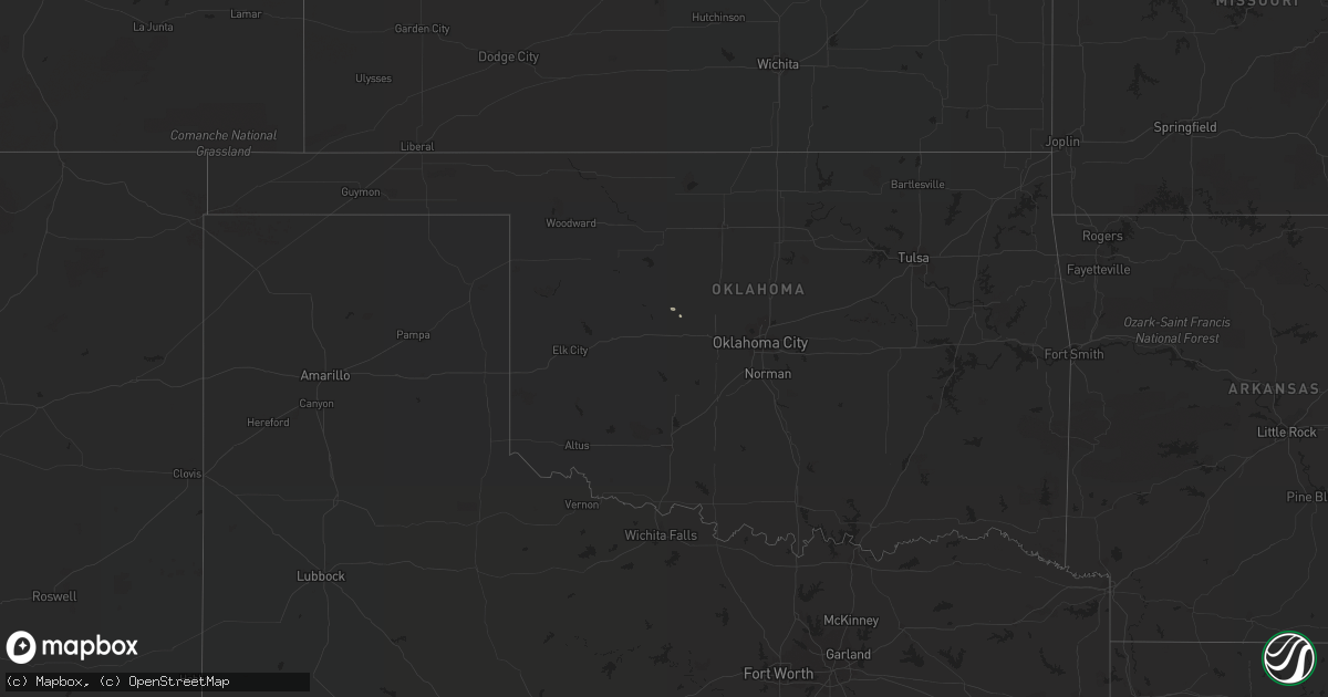 Hail map in Oklahoma on April 23, 2020