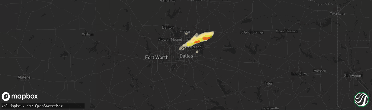 Hail map in Dallas, TX on April 23, 2021