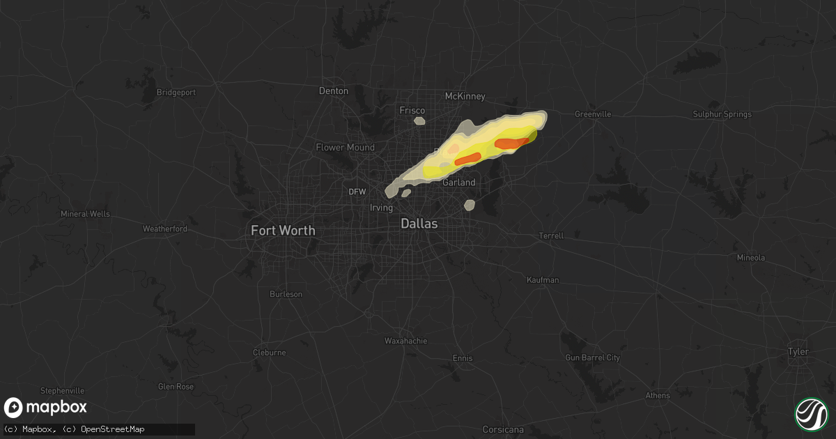 Hail map in Dallas, TX on April 23, 2021