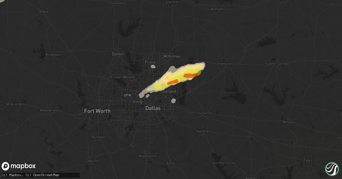 Hail map in Garland, TX on April 23, 2021