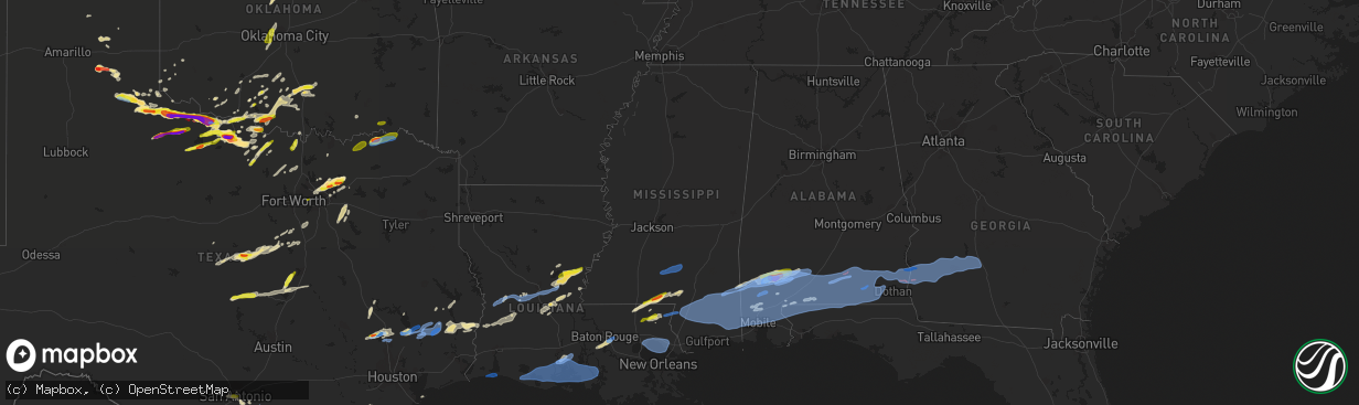 Hail map in Mississippi on April 23, 2021