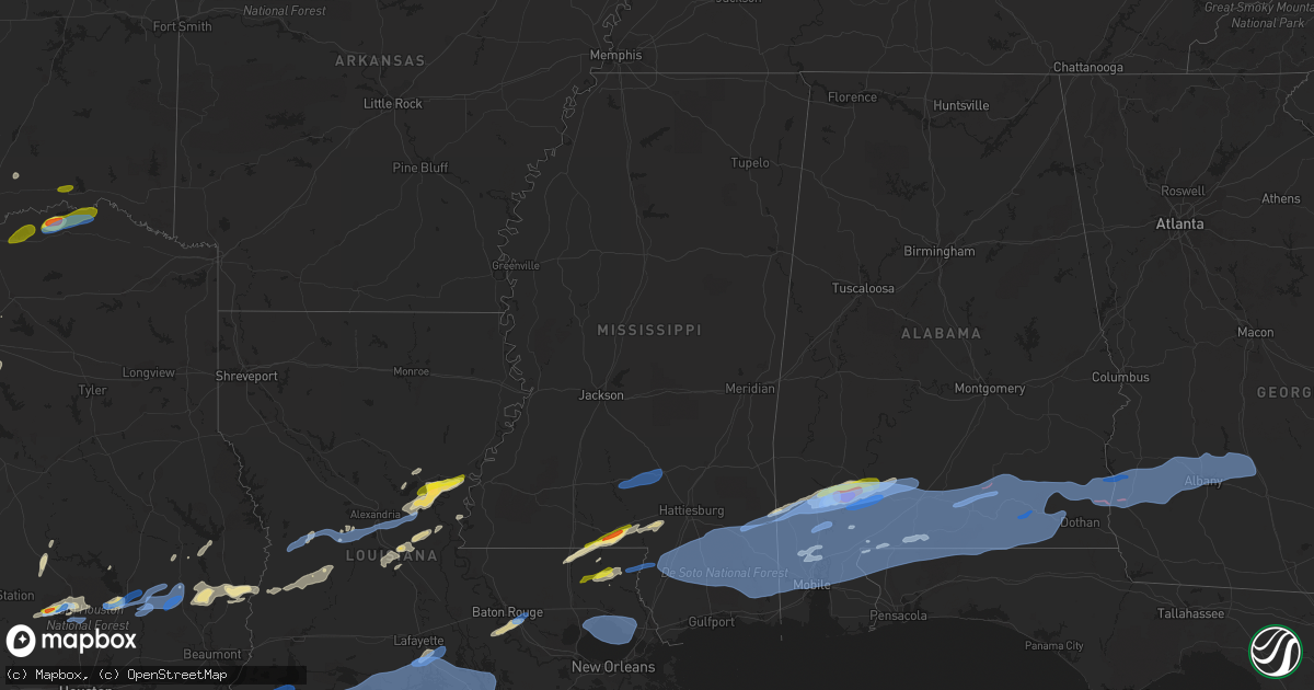 Hail map in Mississippi on April 23, 2021