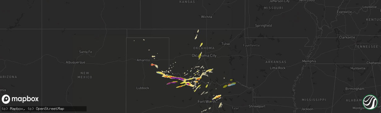 Hail map in Oklahoma on April 23, 2021