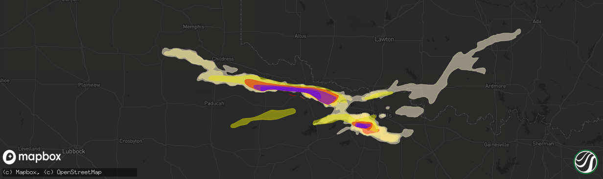 Hail map in Vernon, TX on April 23, 2021