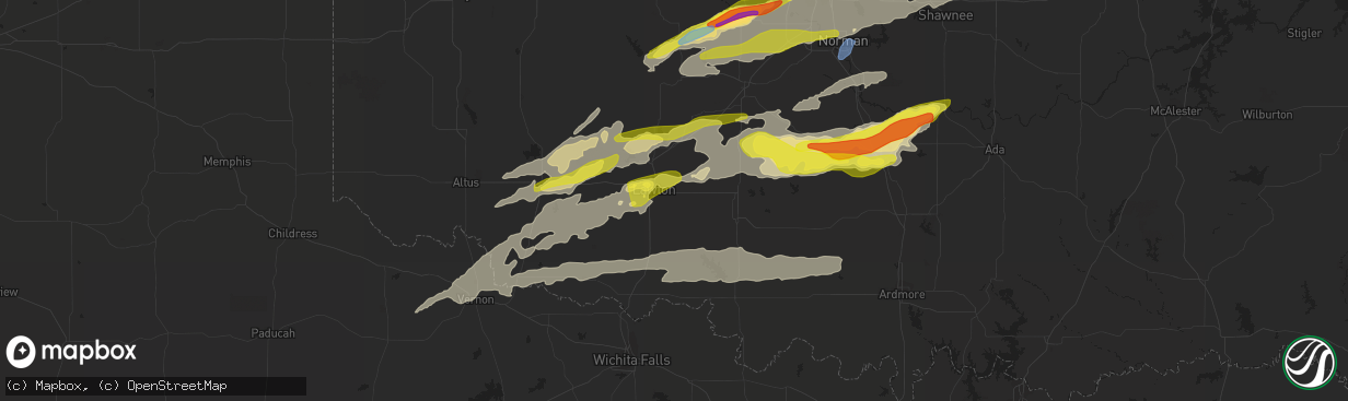 Hail map in Lawton, OK on April 23, 2022