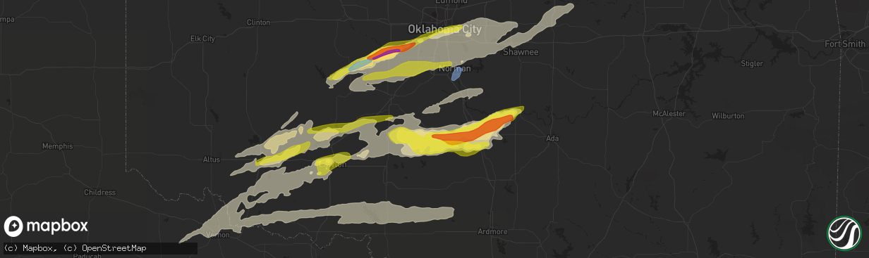 Hail map in Lindsay, OK on April 23, 2022