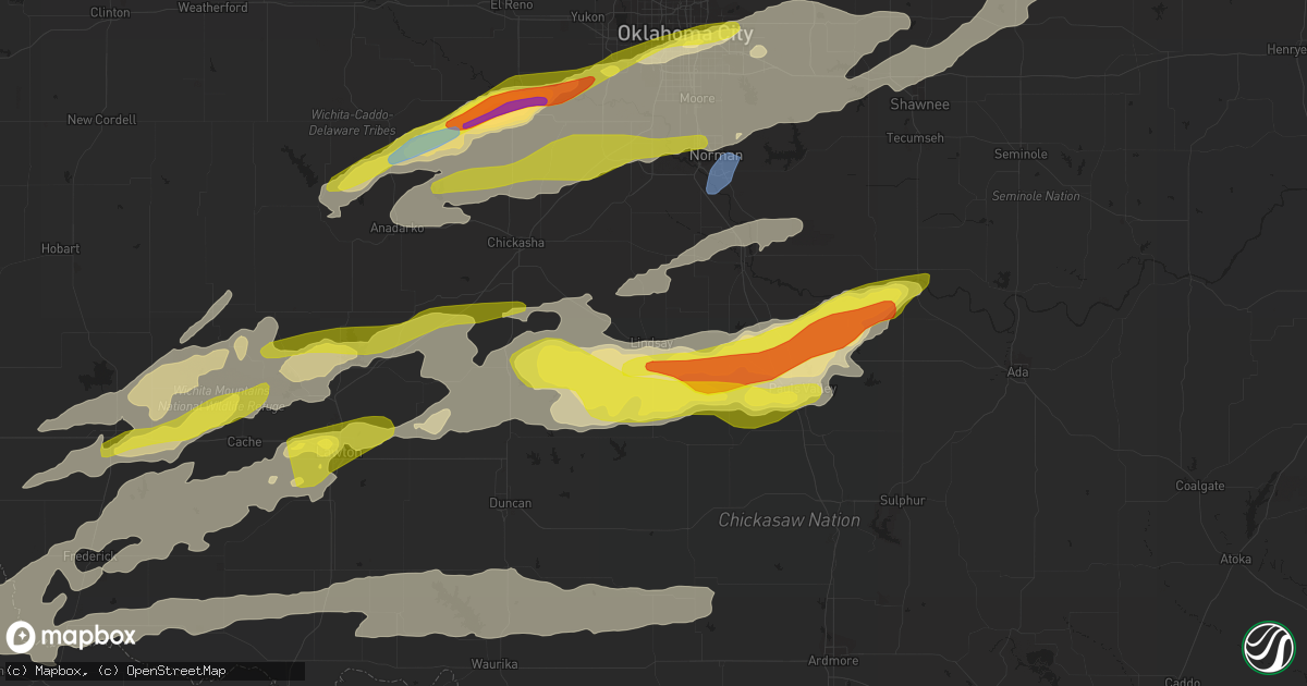 Hail map in Lindsay, OK on April 23, 2022