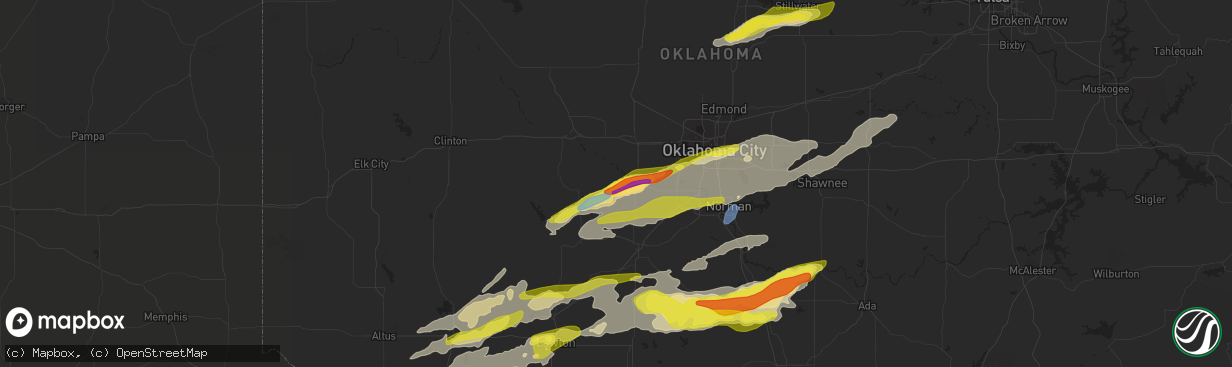 Hail map in Minco, OK on April 23, 2022