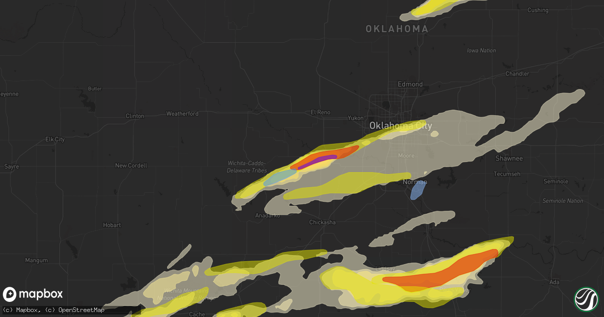 Hail map in Minco, OK on April 23, 2022