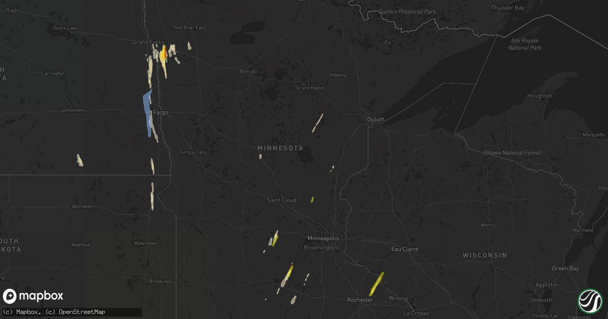 Hail map in Minnesota on April 23, 2022