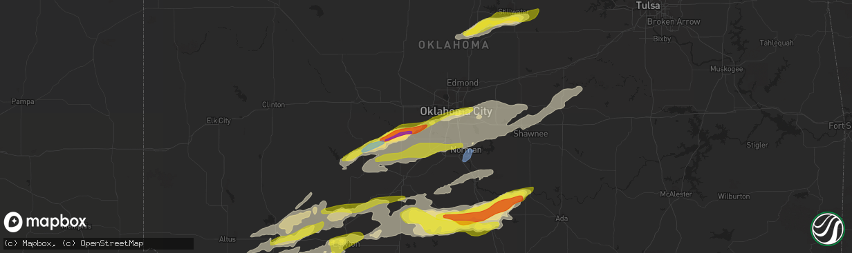 Hail map in Mustang, OK on April 23, 2022