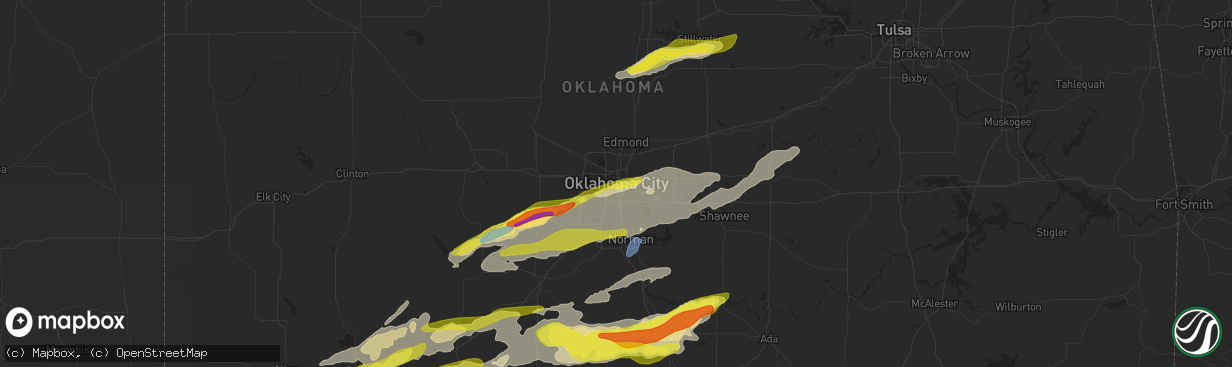 Hail map in Oklahoma City, OK on April 23, 2022