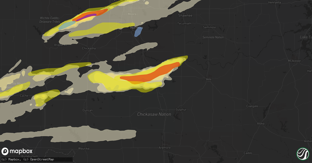 Hail map in Pauls Valley, OK on April 23, 2022